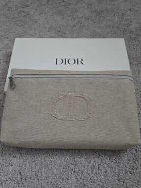 Brand New in Box DIOR clutch bag Raffia Linen canvas zipper pouch  XL DIOR pouch